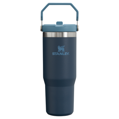 Stanley 1913 IceFlow Flip Straw Tumbler in navy blue with foldable handle and flip-top lid