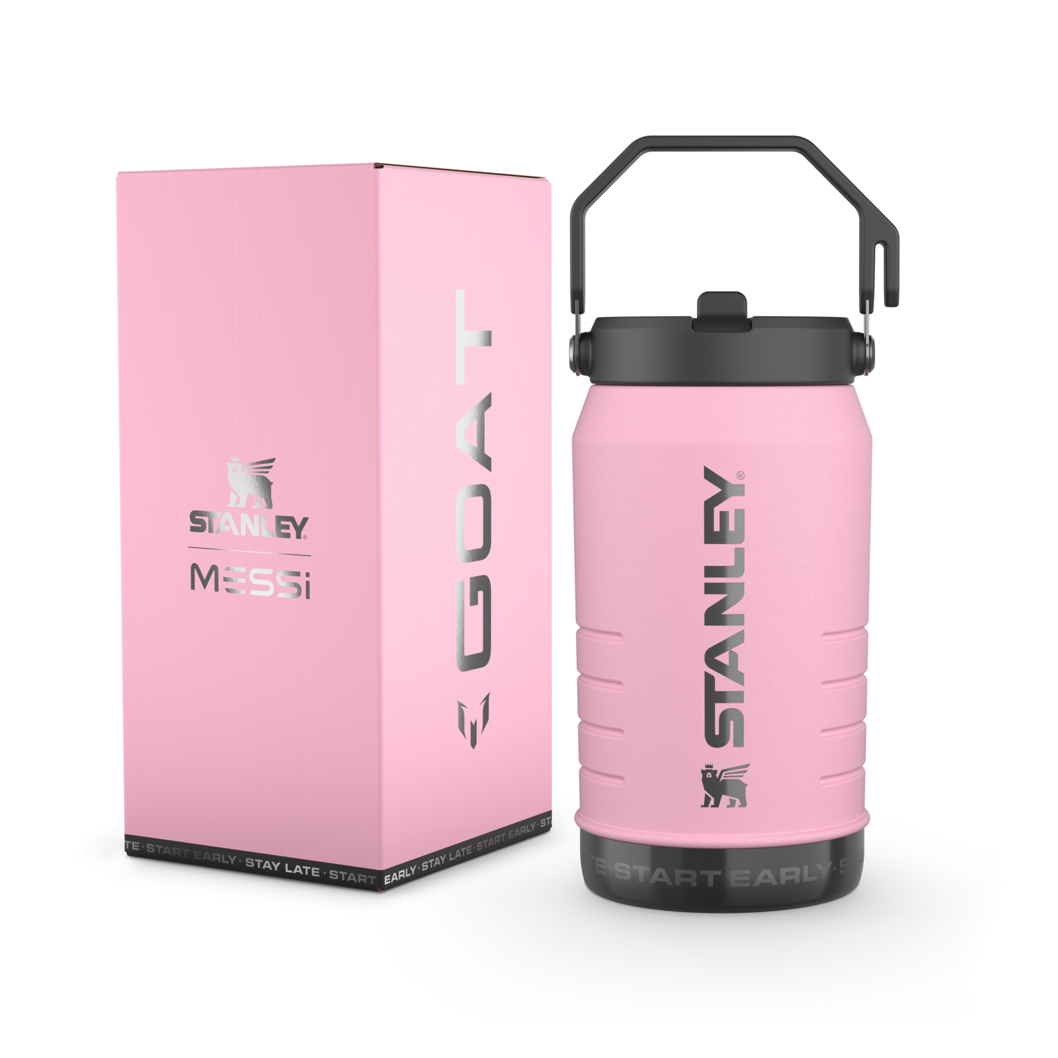 The Messi x Stanley IceFlow™ Water Jug with Fast Flow Lid 64 OZ In Messi GOAT Pink